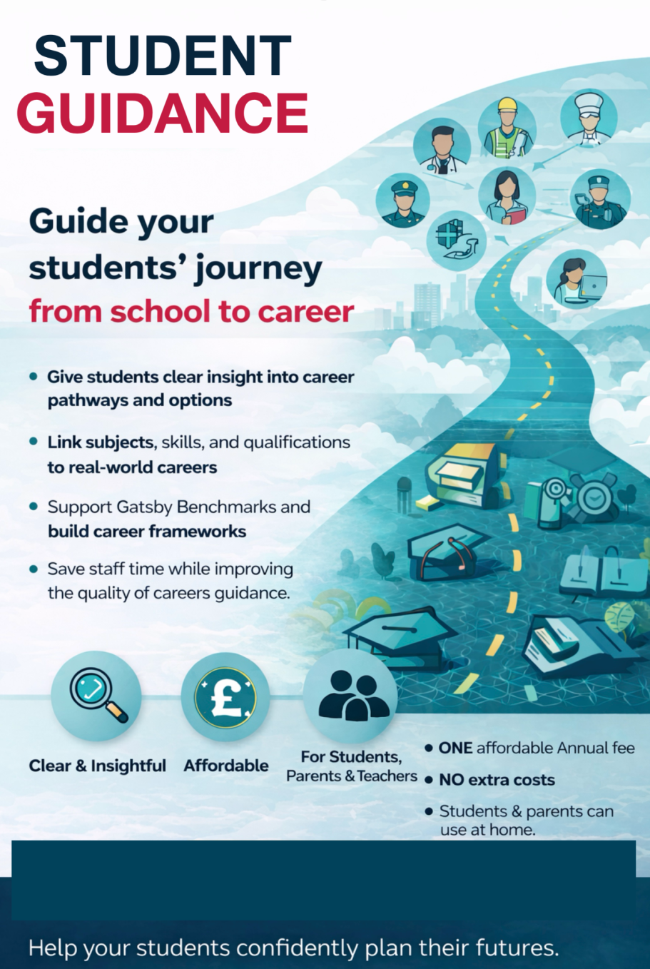 Client Projects Illustration depicting student career guidance from school to career pathways.