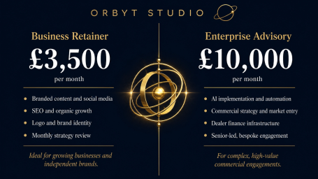 Pricing list for Business Retainer and Enterprise Advisory services with Orbyt Studio.