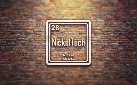 NickelTech logo with atomic number 28, set against a textured background.